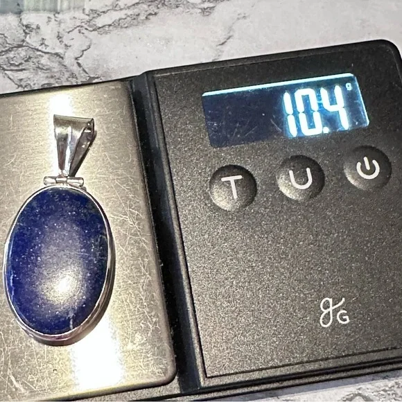 Stunning Blue Lapis Lazuli Natural Stone Silver tone Pendant Necklace 4313 - Picture 9 of 10